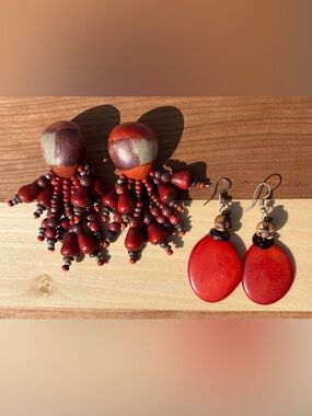 🤎❤️Vintage Artisan Botanical Statement Earring Set (2 Pairs) for pierced ears❤️🤎